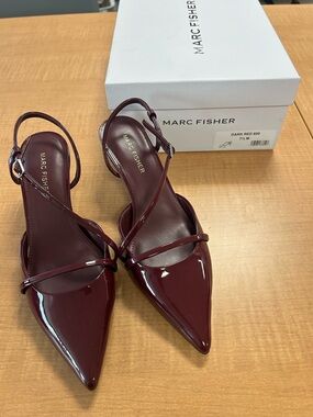 Marc Fisher Burgundy Patent Pointed-Toe Slingback Heels